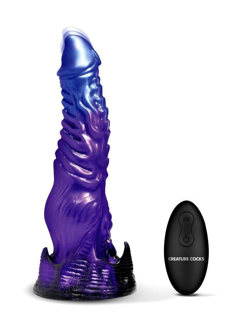 Creature Cocks Diabolos Thrusting and Vibrating Rechargeable Silicone Dildo - Black/Purple