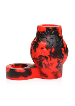 Creature Cocks Hell Hound Silicone Penis Sleeve and Ball Stretcher - Black/Red - Large