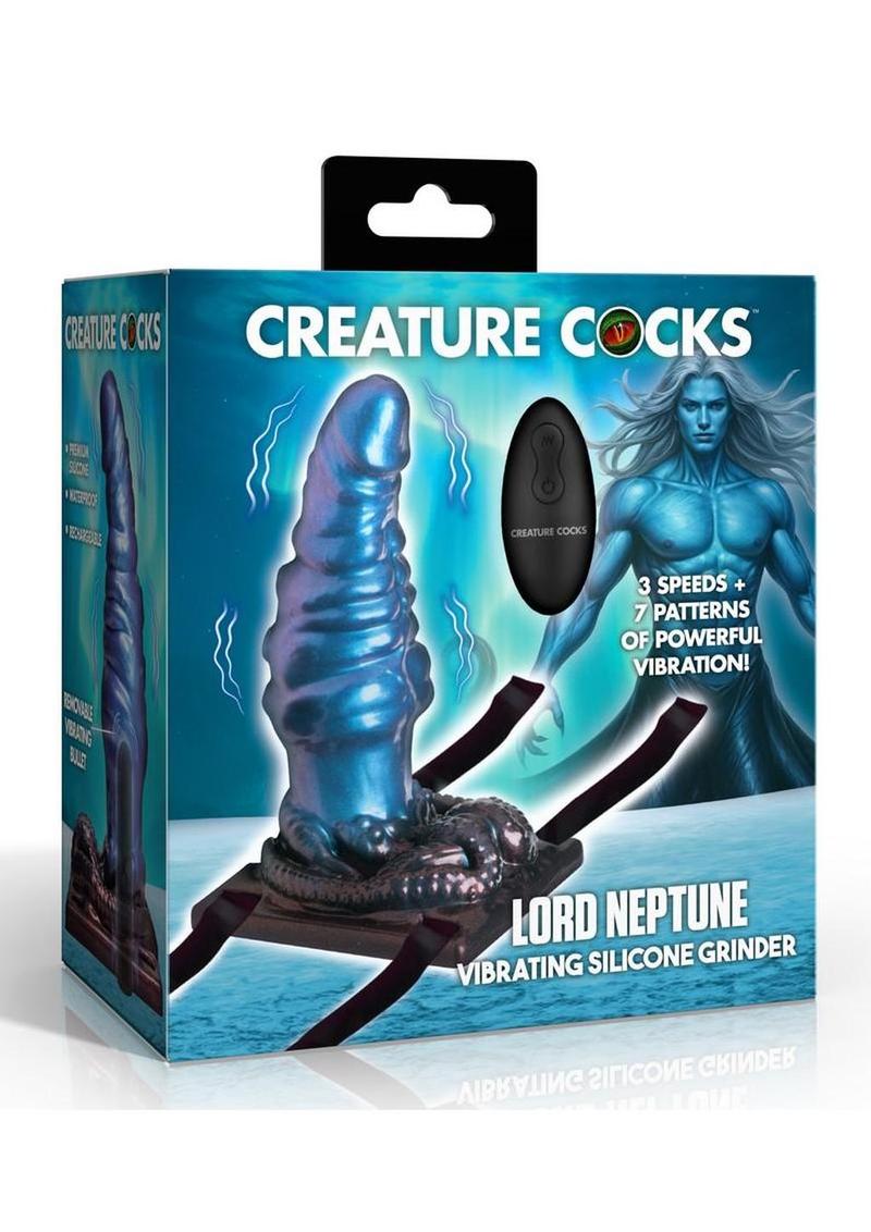 Creature Cocks Lord Neptune Vibrating Rechargeable Silicone Grinder with Remote Control - Black/Blue
